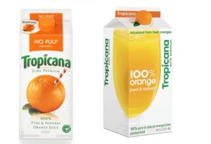 Old Tropicana rebrand created by Sterling Brands (left) New Tropicana rebrand created by Arnell (right)